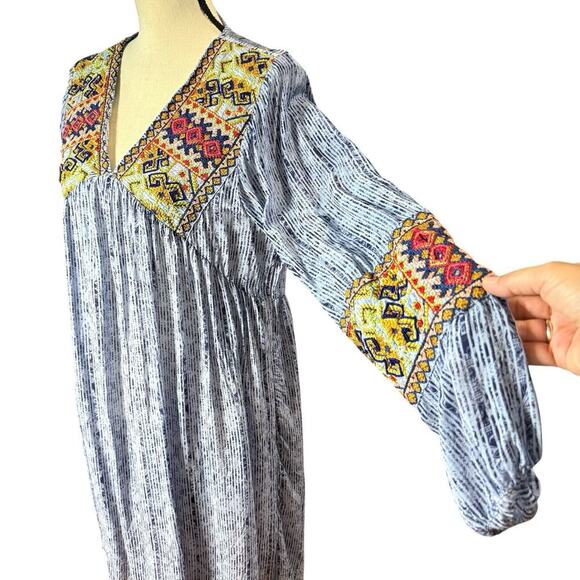 Anthropologie Bhanuni by Jyoti Womens Linne Embroidered Beaded Blue Dress Medium - Picture 10 of 13
